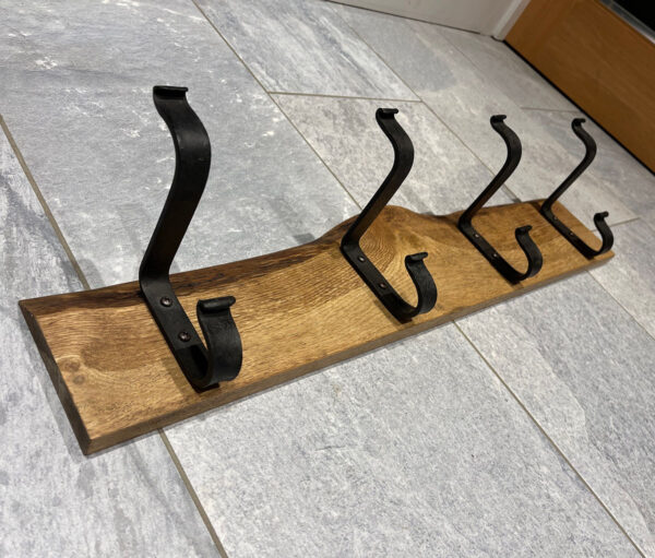 Oak and steel coat rack