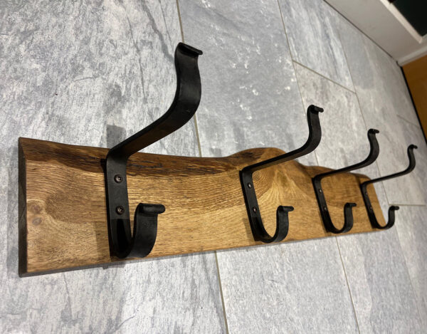 Oak and steel coat rack